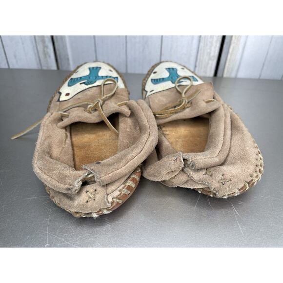 Vintage Native American Hand Painted Thunderbird Leather Moccasins 8.5/9 - Picture 4 of 7